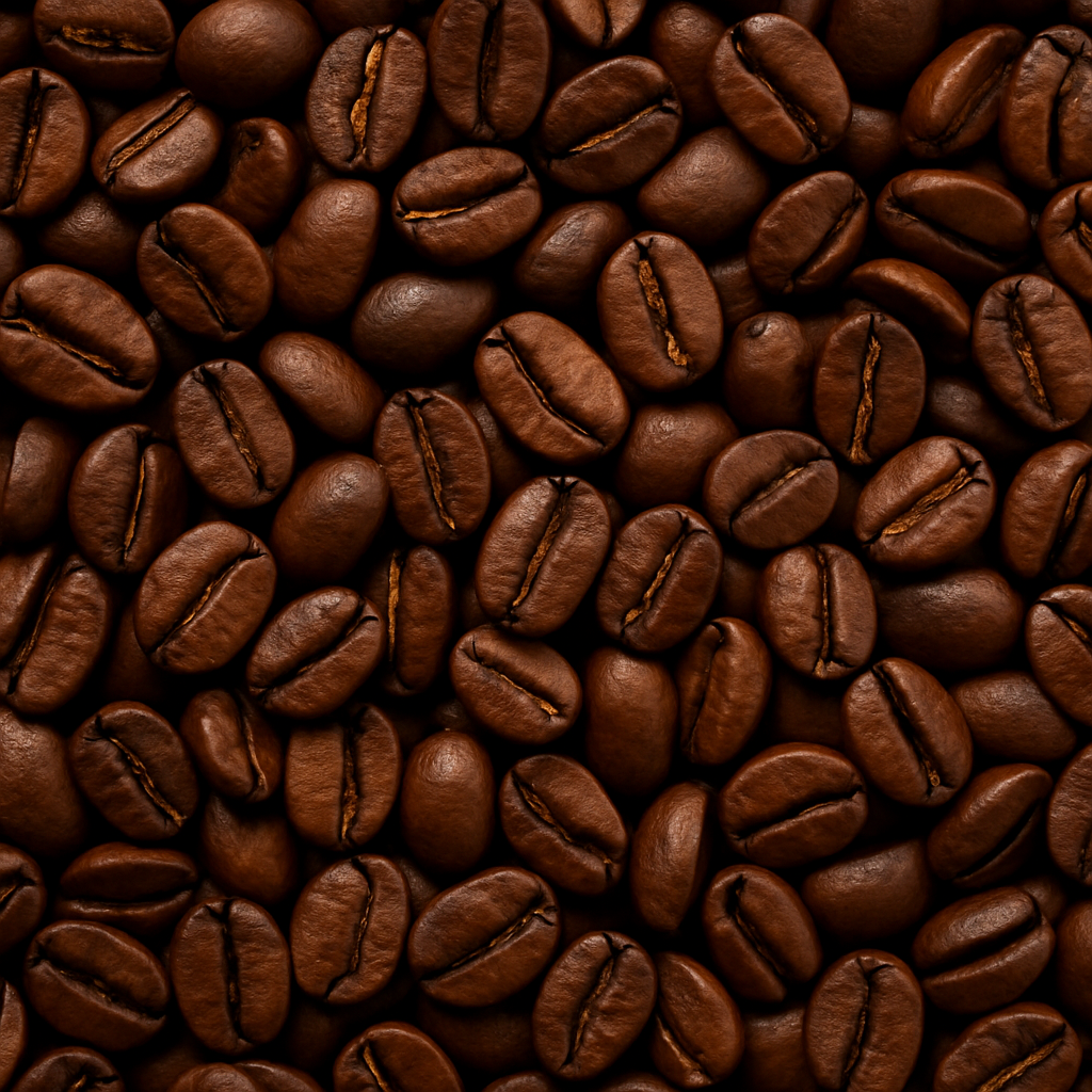 High-resolution image of roasted coffee beans used as a natural aesthetic background for Sugar Browed brow extensions.