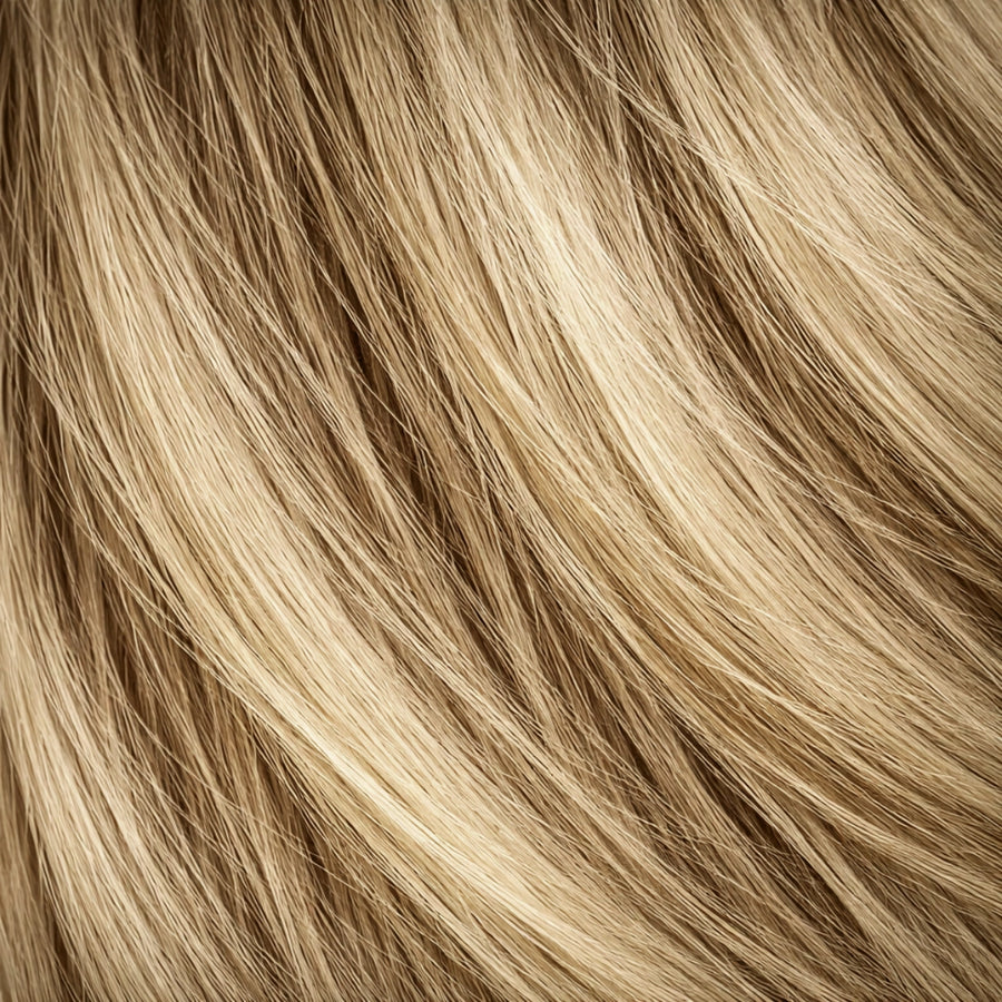 Blonde brow extension hair texture in Champagne Cream shade for professional brow extensions and natural brow styling