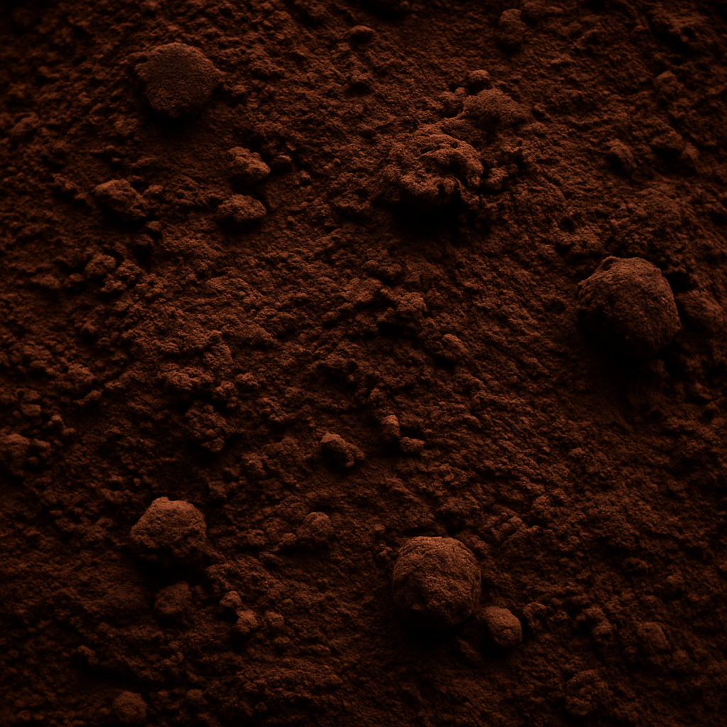 High-resolution close-up of dark cocoa powder texture used as visual inspiration for brow extension color