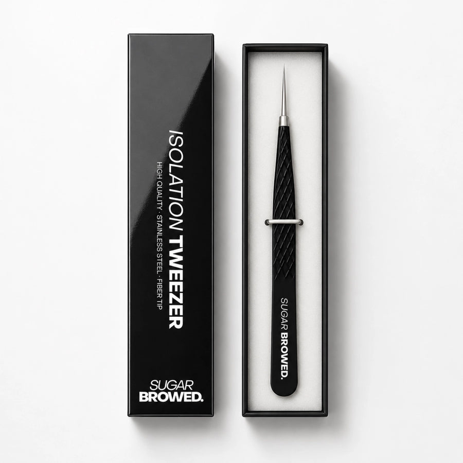 Sugar Browed isolation tweezer for professional brow extensions and precise hair separation during application.