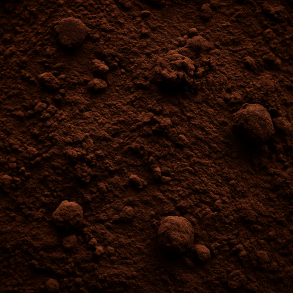 High-resolution close-up of dark cocoa powder texture used as visual inspiration for brow extension color