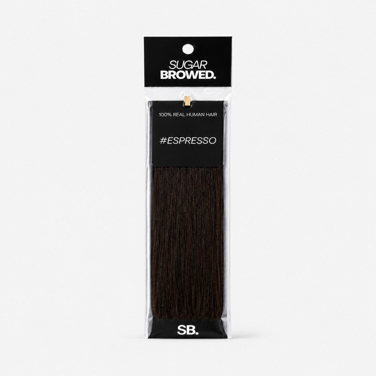 Espresso shade real human eyebrow hair extension by Sugar Browed – 100% natural hair in deep cool brown for defined, full-looking brows.