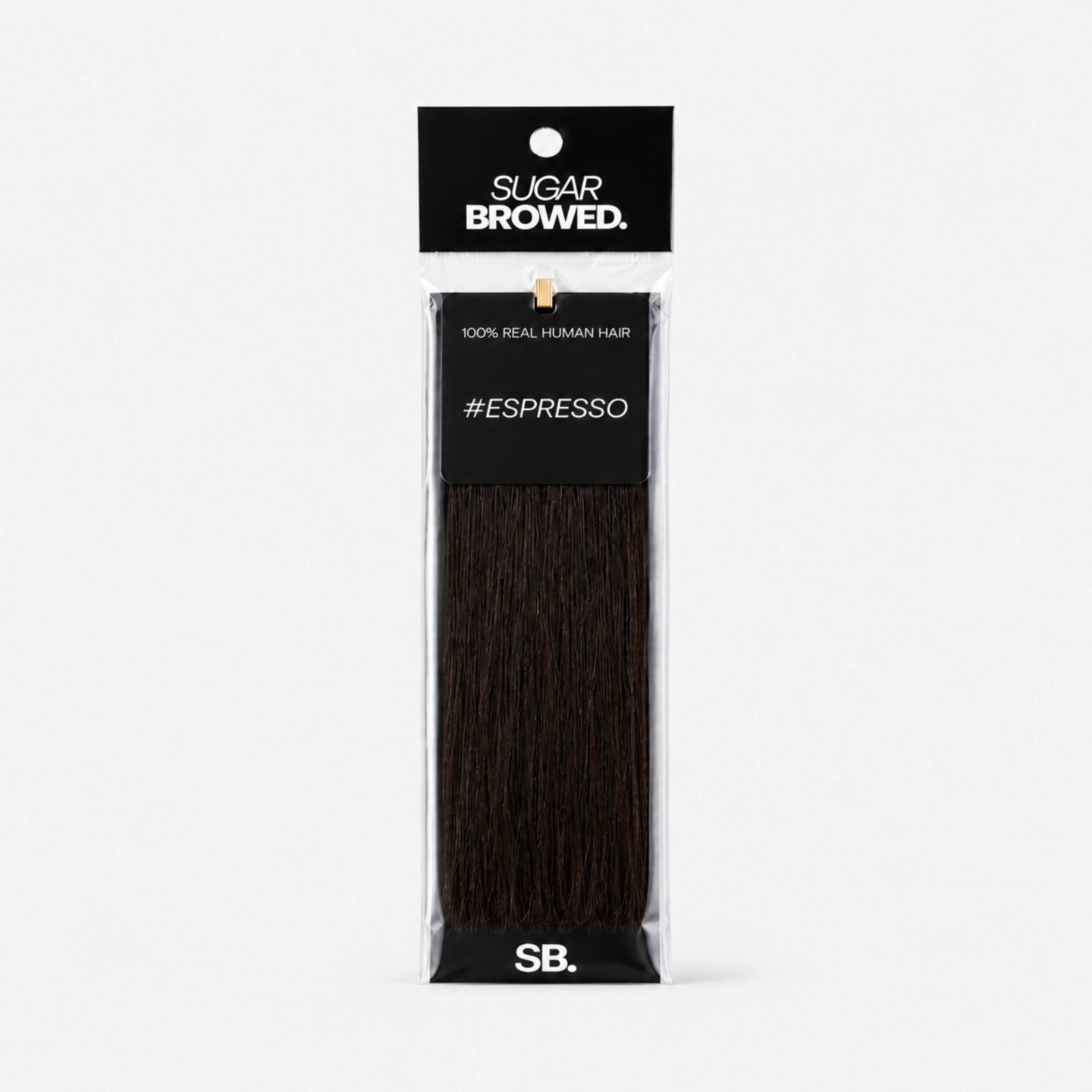 Espresso shade real human eyebrow hair extension by Sugar Browed – 100% natural hair in deep cool brown for defined, full-looking brows.
