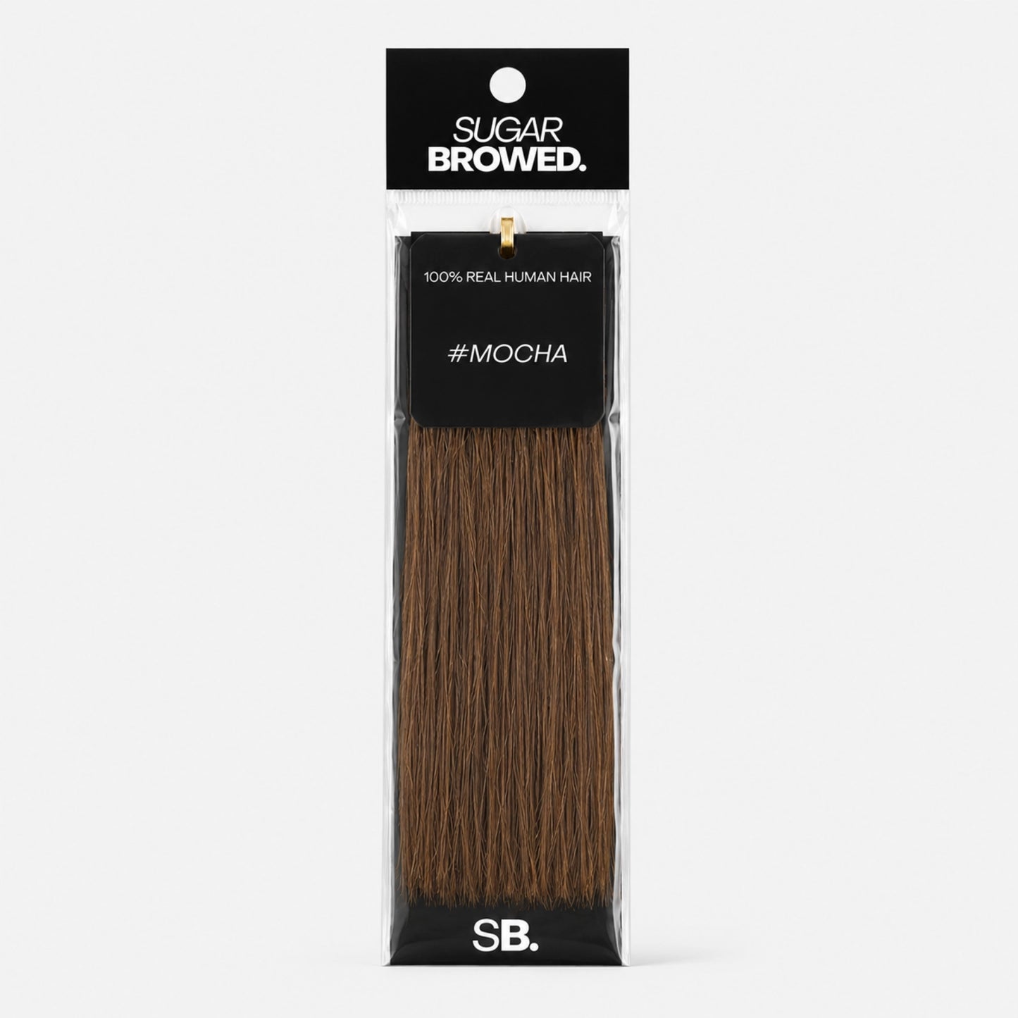 Mocha shade real human eyebrow hair extension by Sugar Browed – rich medium brown eyebrow hair made from 100% natural human hair for full, defined brows.
