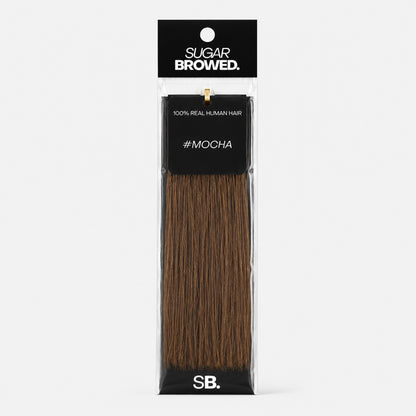 Mocha shade real human eyebrow hair extension by Sugar Browed – rich medium brown eyebrow hair made from 100% natural human hair for full, defined brows.