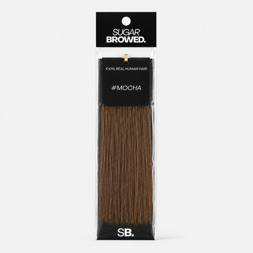 Mocha shade real human eyebrow hair extension by Sugar Browed – rich medium brown eyebrow hair made from 100% natural human hair for full, defined brows.