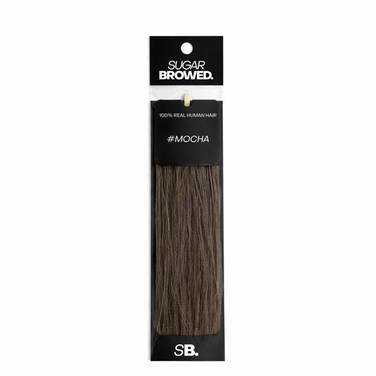 Mocha shade real human eyebrow hair extension by Sugar Browed – rich medium brown eyebrow hair made from 100% natural human hair for full, defined brows.