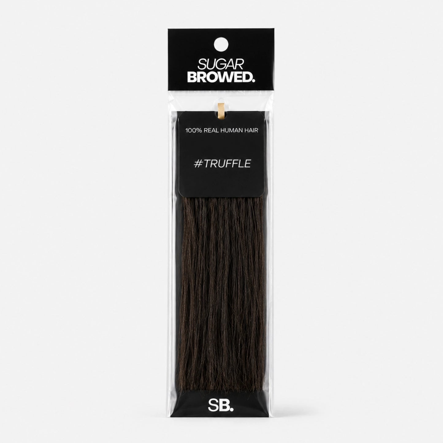 Truffle shade real human eyebrow hair extension by Sugar Browed – deep natural brown tone made from 100% real human hair for full, defined brows.
