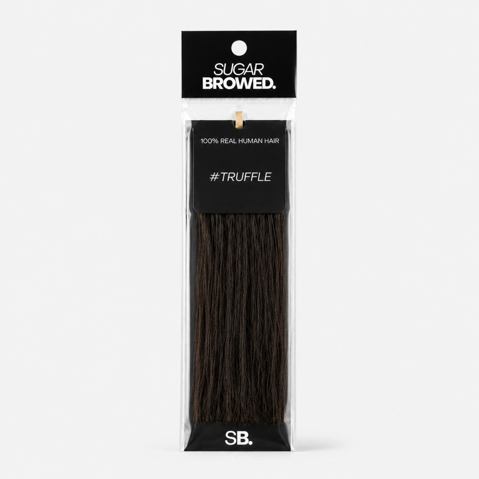 Truffle shade real human eyebrow hair extension by Sugar Browed – deep natural brown tone made from 100% real human hair for full, defined brows.