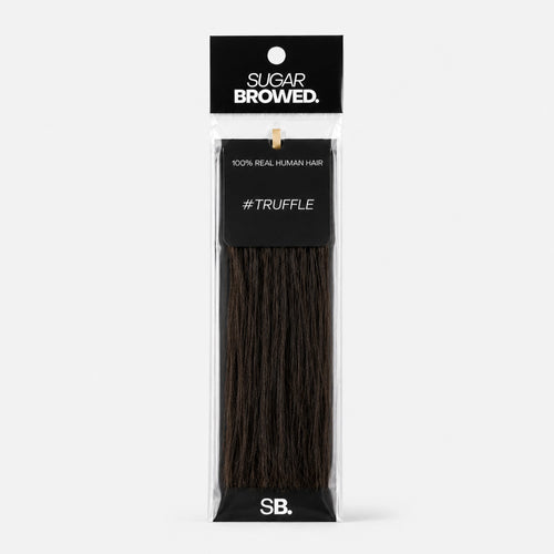 Truffle shade real human eyebrow hair extension by Sugar Browed – deep natural brown tone made from 100% real human hair for full, defined brows.