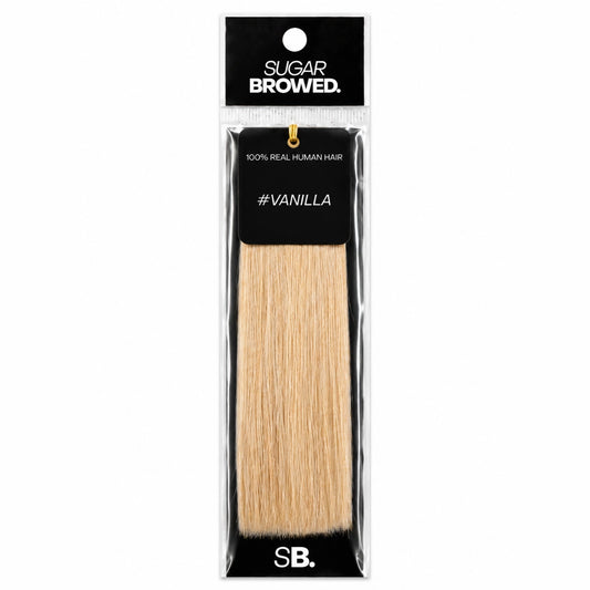 Vanilla shade real human eyebrow hair extension by Sugar Browed – light blonde brow color made from 100% natural human hair for soft, natural-looking eyebrows.