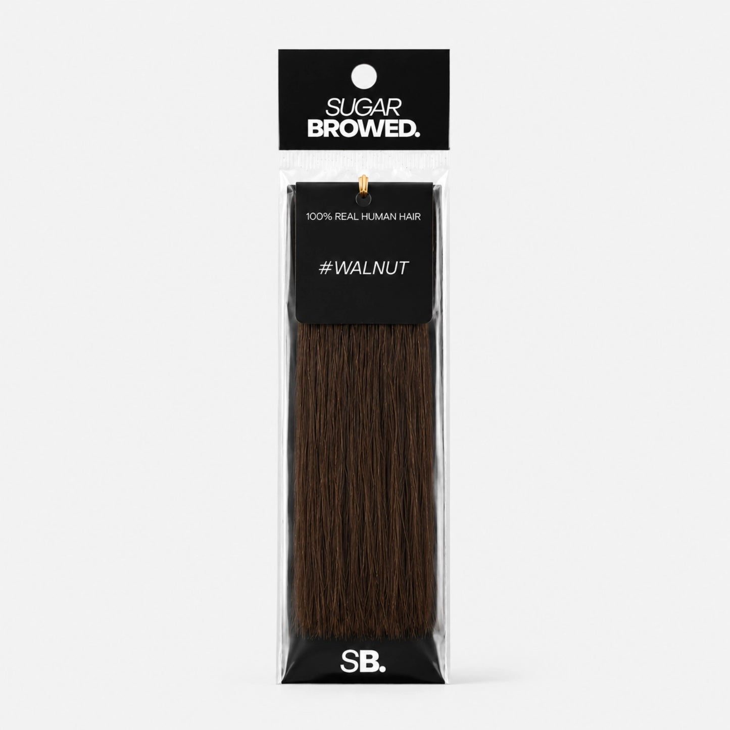 Walnut shade real human eyebrow hair extension by Sugar Browed – deep, cool dark brown 100% human hair for full, defined and natural-looking brows.
