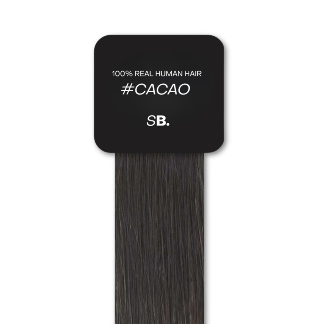 Cacao shade real human eyebrow hair extension by Sugar Browed – rich dark brown tone for bold, natural-looking brows using 100% human hair.