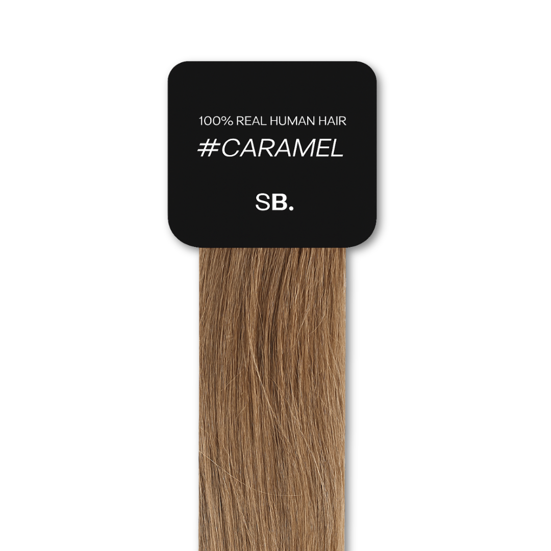 Caramel shade real human eyebrow hair extension by Sugar Browed – 100% natural hair in warm caramel tone for fuller, natural-looking brows.