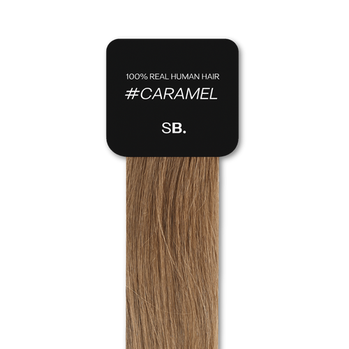 Caramel shade real human eyebrow hair extension by Sugar Browed – 100% natural hair in warm caramel tone for fuller, natural-looking brows.