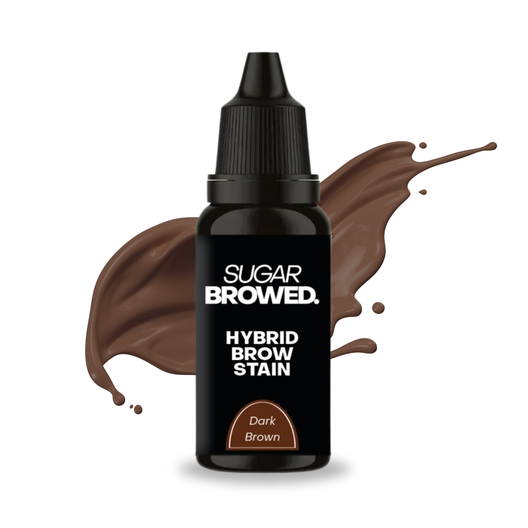 SUGAR BROWED. Henna-Free Liquid Hybrid Brow Stain for semi-permanent brow color. Dark brown.