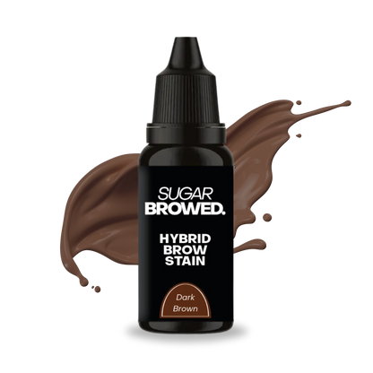SUGAR BROWED. Henna-Free Liquid Hybrid Brow Stain for semi-permanent brow color. Dark brown.
