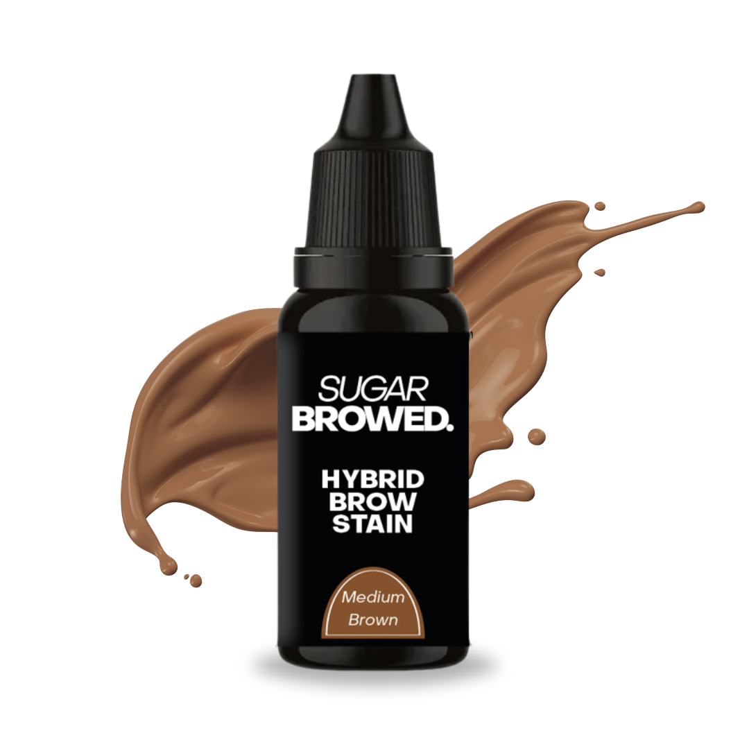 SUGAR BROWED. Henna-Free Liquid Hybrid Brow Stain for semi-permanent brow color, medium brown