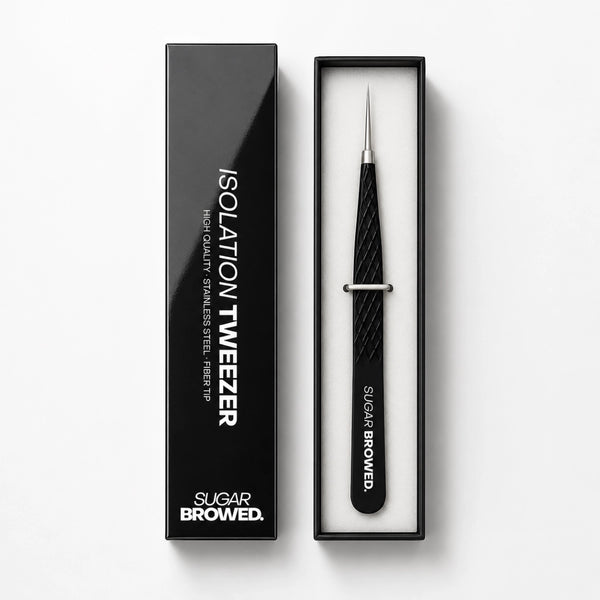 Sugar Browed isolation tweezer for professional brow extensions and precise hair separation during application.
