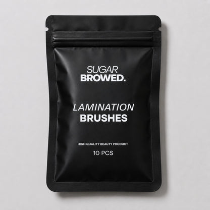 Fine, flexible disposable lamination brushes designed for precise application and styling of brow lamination treatments.