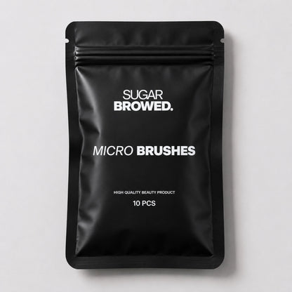 Sugar Browed disposable micro brushes for precise application and product removal during real human lash and eyebrow extension and lamination treatments.