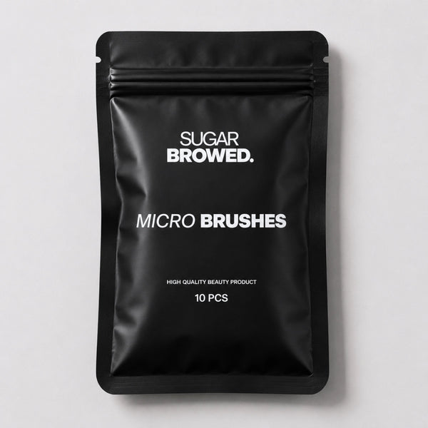 Sugar Browed disposable micro brushes for precise application and product removal during real human lash and eyebrow extension and lamination treatments.