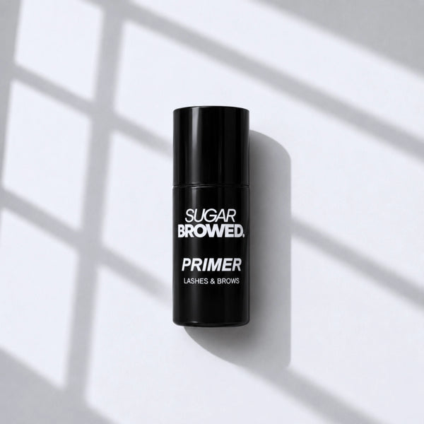 Sugar Browed primer for lashes and brows, designed to cleanse and prepare hair for professional brow extensions and lash treatments.
