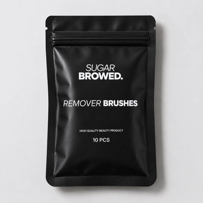 Professional remover brushes by Sugar Browed, designed for gentle product removal during brow lamination and real human hair eyebrow extension treatments.