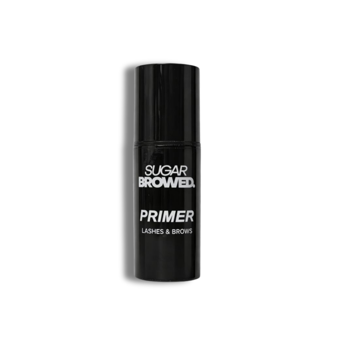 Black 15ML SB. Primer bottle for brow extensions with white label, displayed against a neutral background.