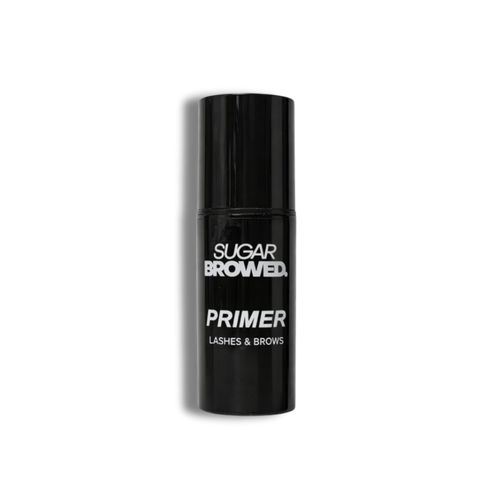 Black 15ML SB. Primer bottle for brow extensions with white label, displayed against a neutral background.