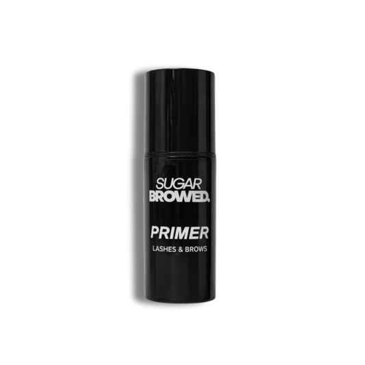 Black 15ML SB. Primer bottle for brow extensions with white label, displayed against a neutral background.