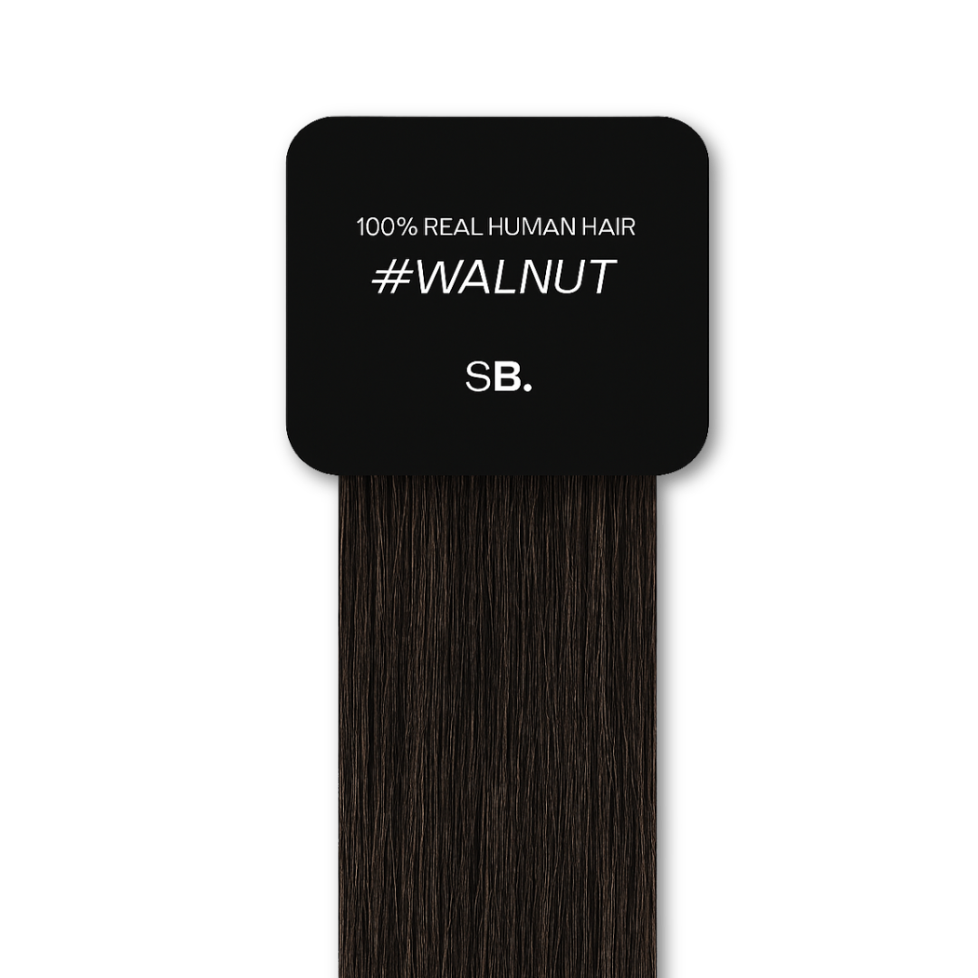 Walnut shade real human eyebrow hair extension by Sugar Browed – deep, cool dark brown 100% human hair for full, defined and natural-looking brows.